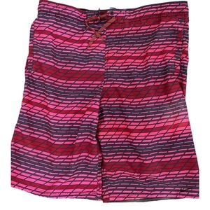 Mens Nike Polyester Trunks Board/Swim Shorts Retro Red & Black Striped Size S